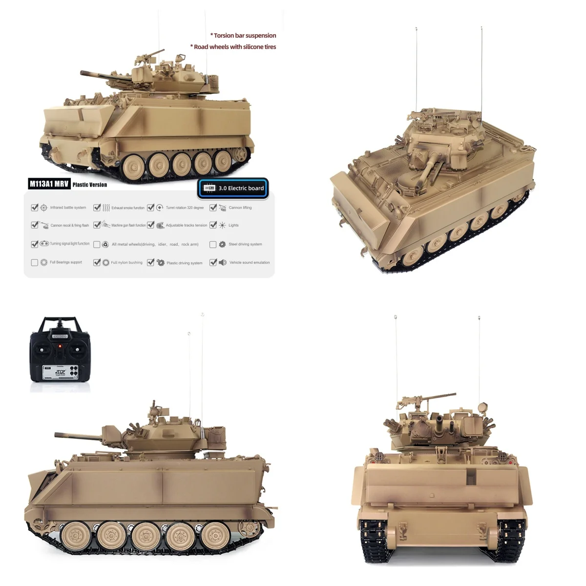 RC 군용 탱크 TD 1/16 M2412-A M113A1 MRV 320 포탑 회전 배럴 리코일 적외선 구동 휠 원격 제어 팬저