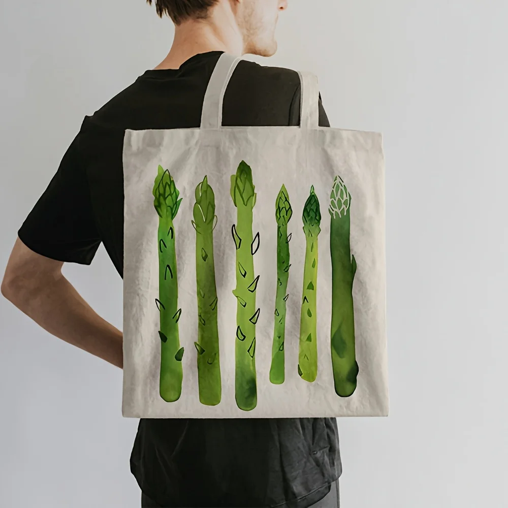 1pc of an Asparagus-Themed Canvas Tote Bag, Measuring 13.8 by 40.13 cm. It'S a Fashionable Shopping Bag Suitable for Everyday Us