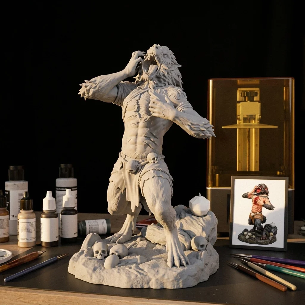 1/24 1/18 1/12 Howling Muscle Werewolf Unpainted Unassembled 3D Print Colorable Model Garage Kits