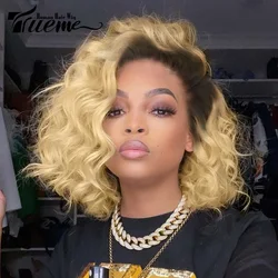 Trueme – perruque Bob Lace Front Wig 613 brésilienne naturelle, cheveux bouclés, ombré blond miel, 613 cheveux humains, pour femmes