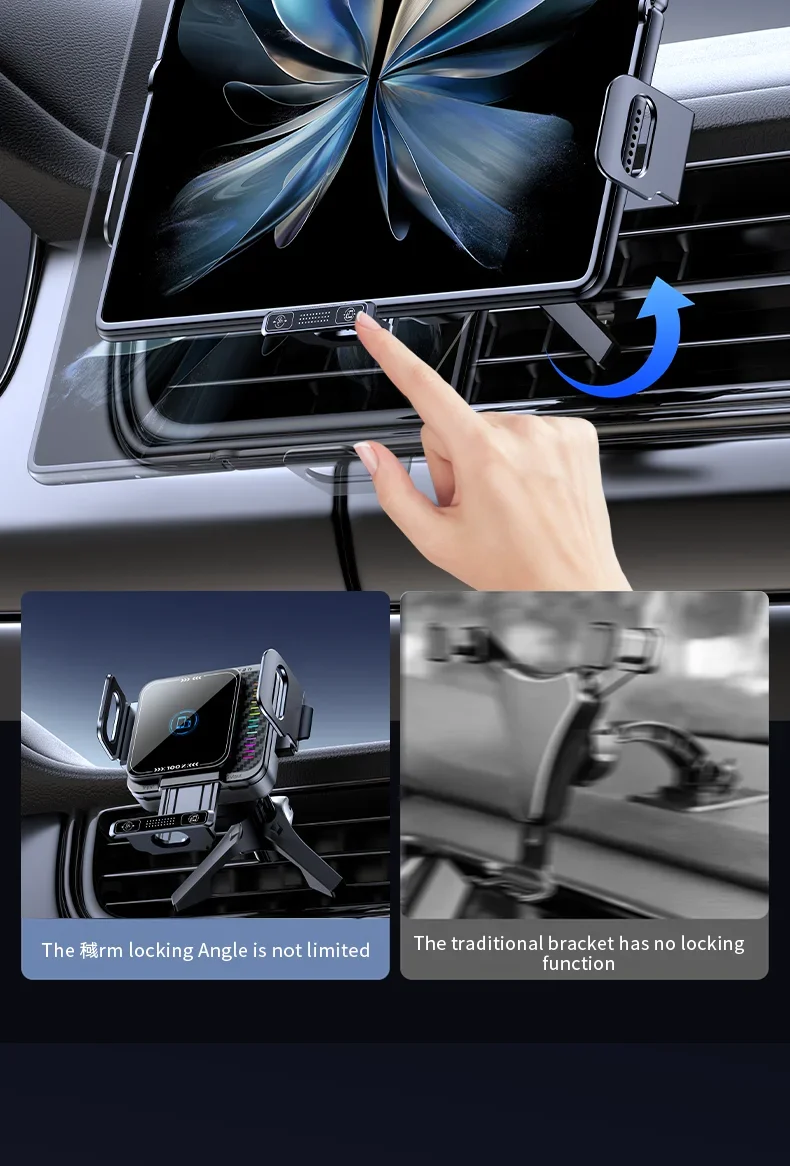 Auto-Ladegerät mit kabelloser Verbindung, automatische Verriegelung, 360°-Drehung ° Drehbarer Schnelllade-Autonavigationsständer für Samsung Z Fold 8/Z Flip 8 7 6 5 Ultra – Detail 11