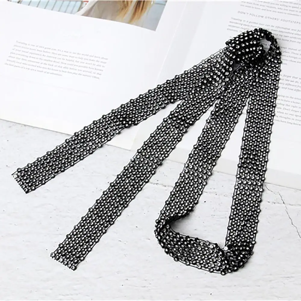 Trendy 1.3M Long Bling Scarf Neckerchief Sparkling Luxury Choker Necklace Shiny Rhinestones Tie Women Fashion