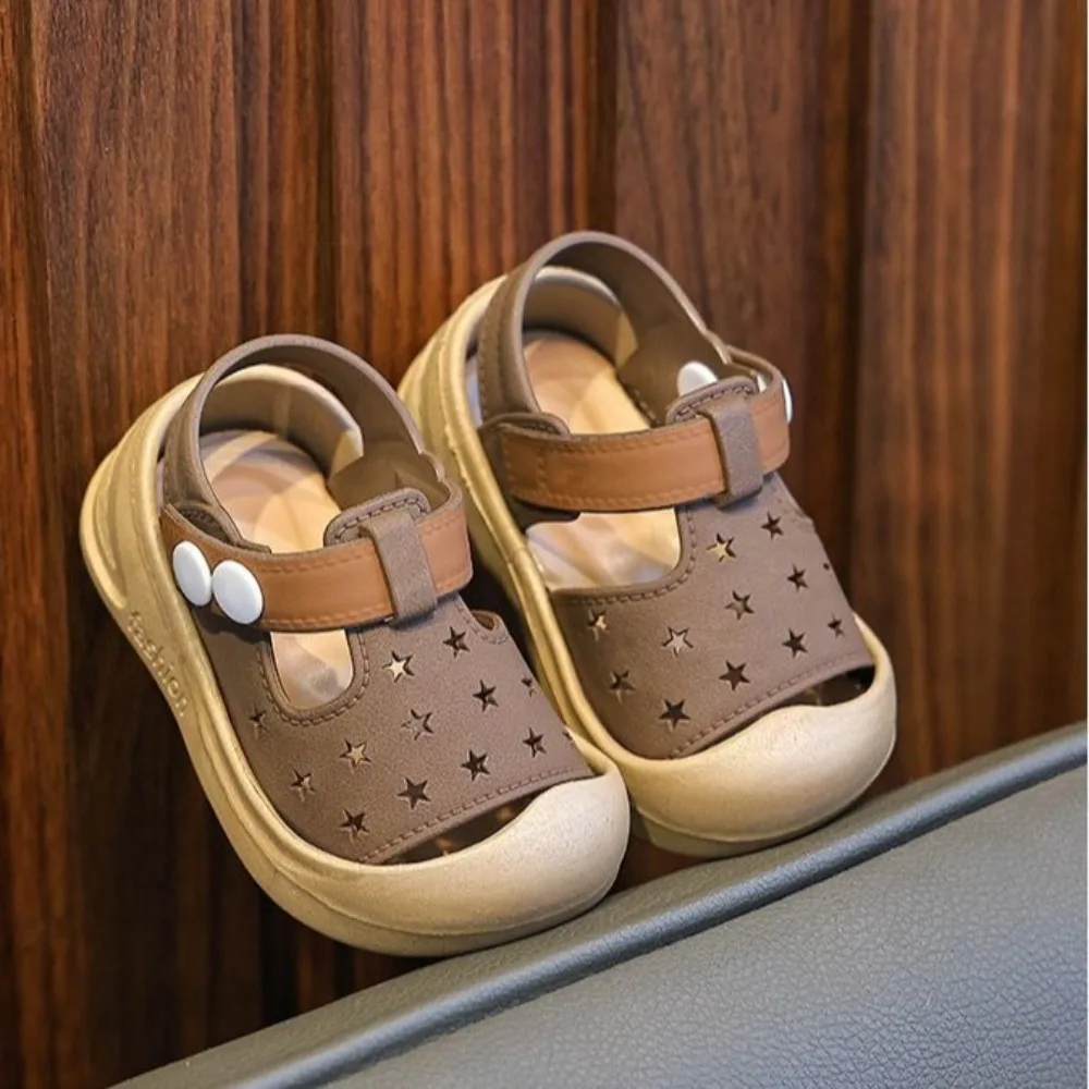 1pair Hollow Star Infant and Toddler Sandals with Straps Anti-kick Baby Toddler Shoes Soft Sole Closed Toe Children's Shoes