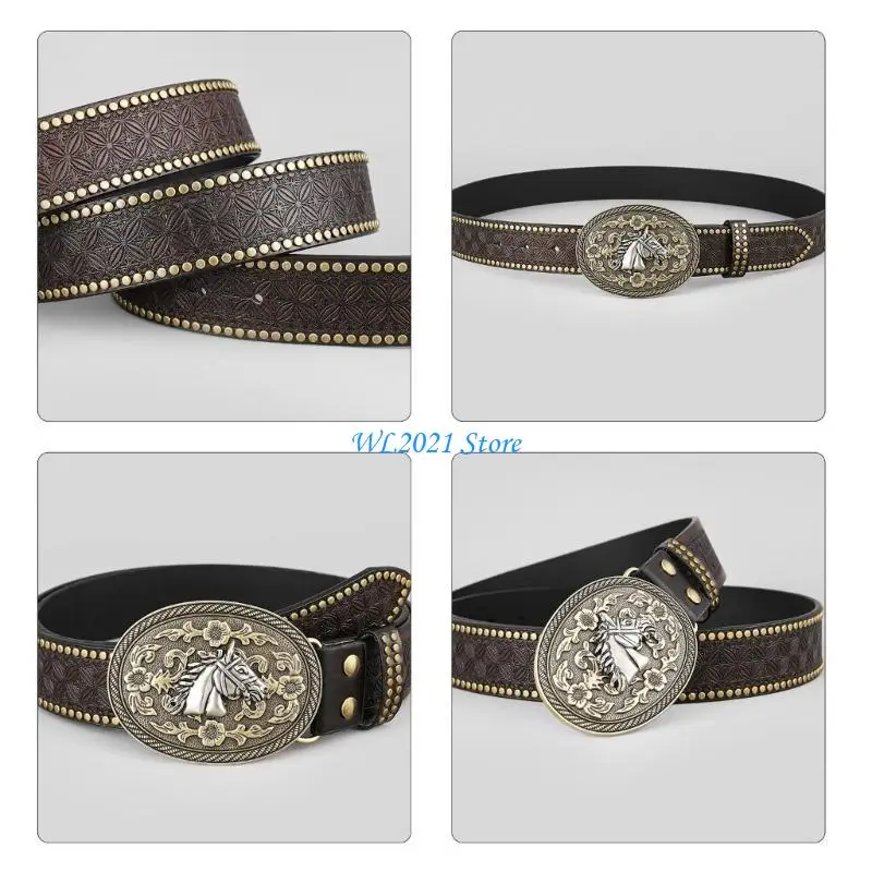 

G5GC Adjustable Metal Horse Head Buckle Waist Belt Embossed Waist Belt Hot Girls Women Waist Belt for Coat Skirts Jeans