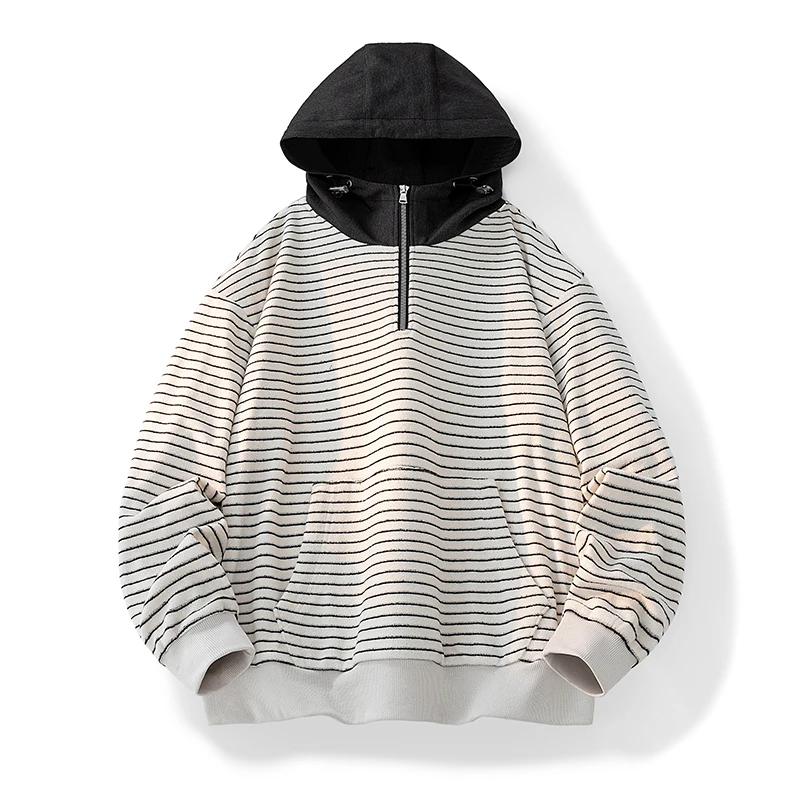 

2026 Spring and Autumn New Men's Hooded Hoodie Jacket with Stripe Design, Fashionable and Versatile Outdoor Commuter Coat