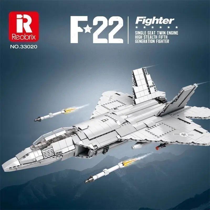 

Reobrix 33020 MilitaryF-22Fierce Stealth Fighter Simulation Building Blocks for Boys Childhood