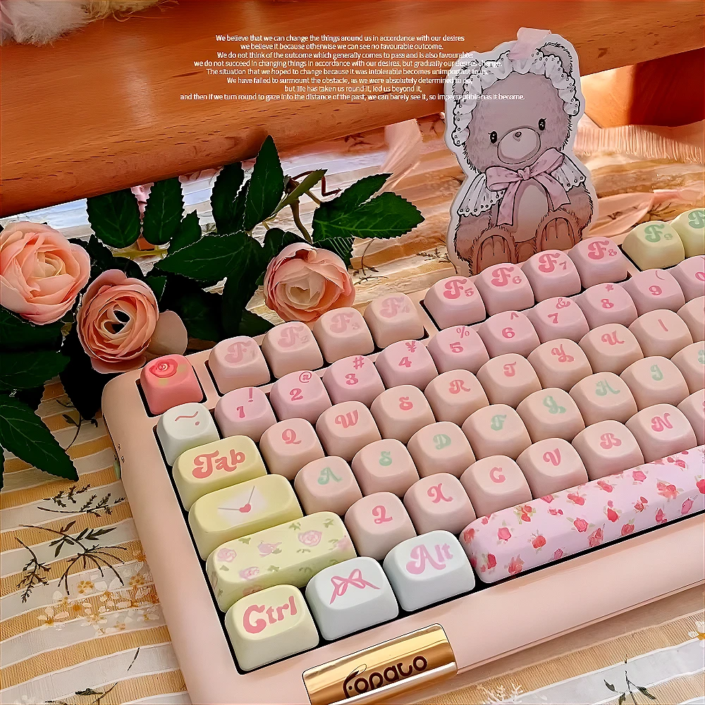 Rose Ice Dream Theme, Keyboard Keycap Set PBT Cherry/XOA 135 Keys, Pink, Keycaps for 21/61/87/104/108 Mechanical Keyboards