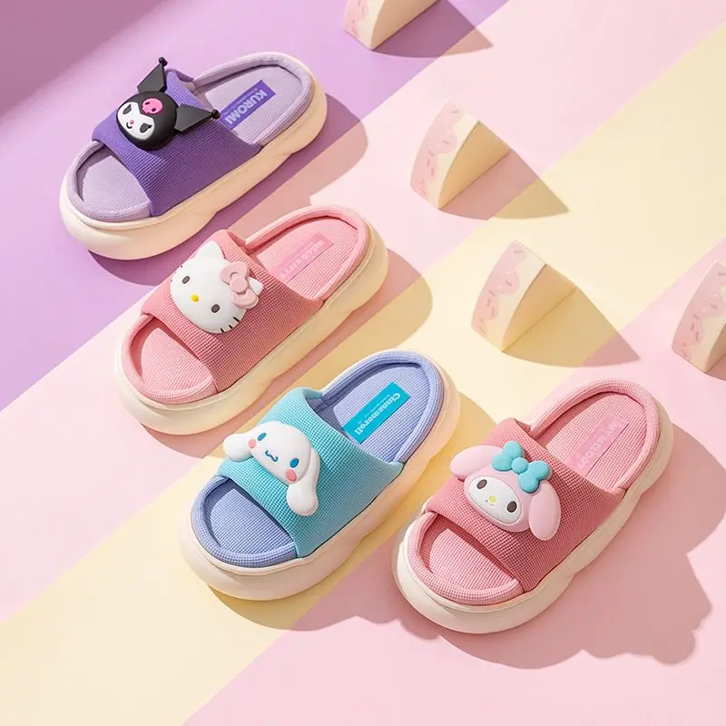 

Kawaii Sanrio Anime Children Linen Slippers Kuromi My Melody Cinnamoroll Hello Kitty Girls Cartoon Cute Non-Slip Shoes Kid Gift