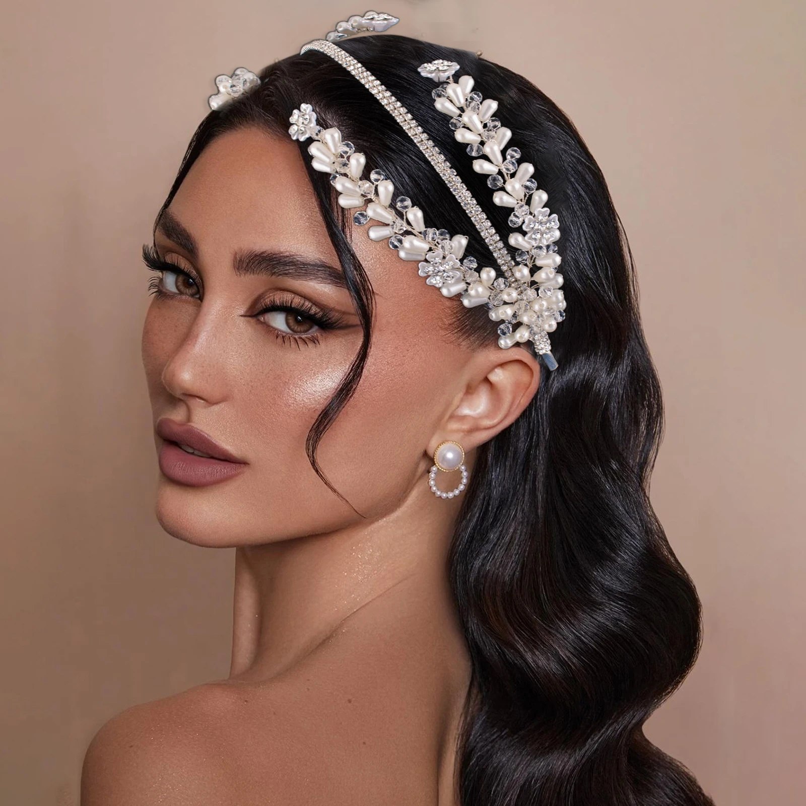 A115 Elegant Bridal Headband Pearl Bride Head Hoop Wedding Headpiece Rhinestone Bridal Hair Accessories Fashion Women Hair Band