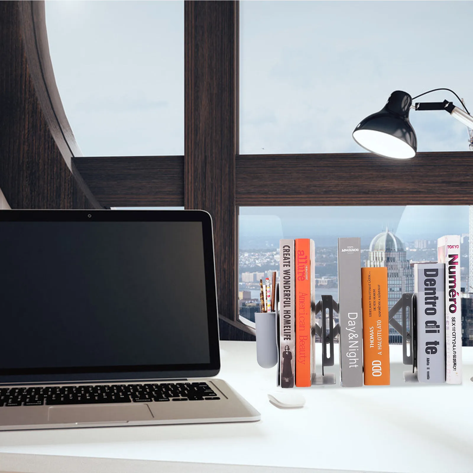 1Set Premium Plastic Bookend Adjustable Desktop Bookstand Decorative Bookshelf Stretching Book Storage Rack for Library