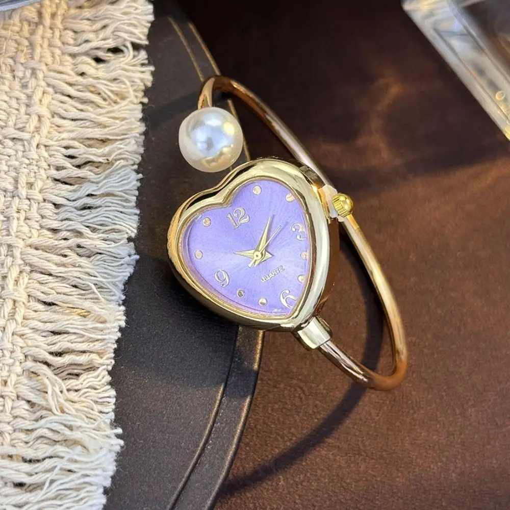 Creative Heart-shaped Dial Pearl Watch Adjustable Open Design Quartz Watch Elegant Luxury Wristwatch for Women
