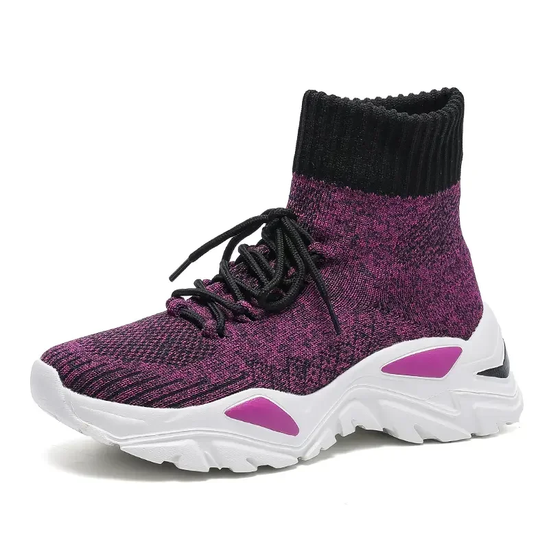 Scarpe vulcanizzate da donna alla moda Traspiranti Nuovi stivali con calzino in maglia femminile Streetwear Sneakers con plateau per ragazza di alta