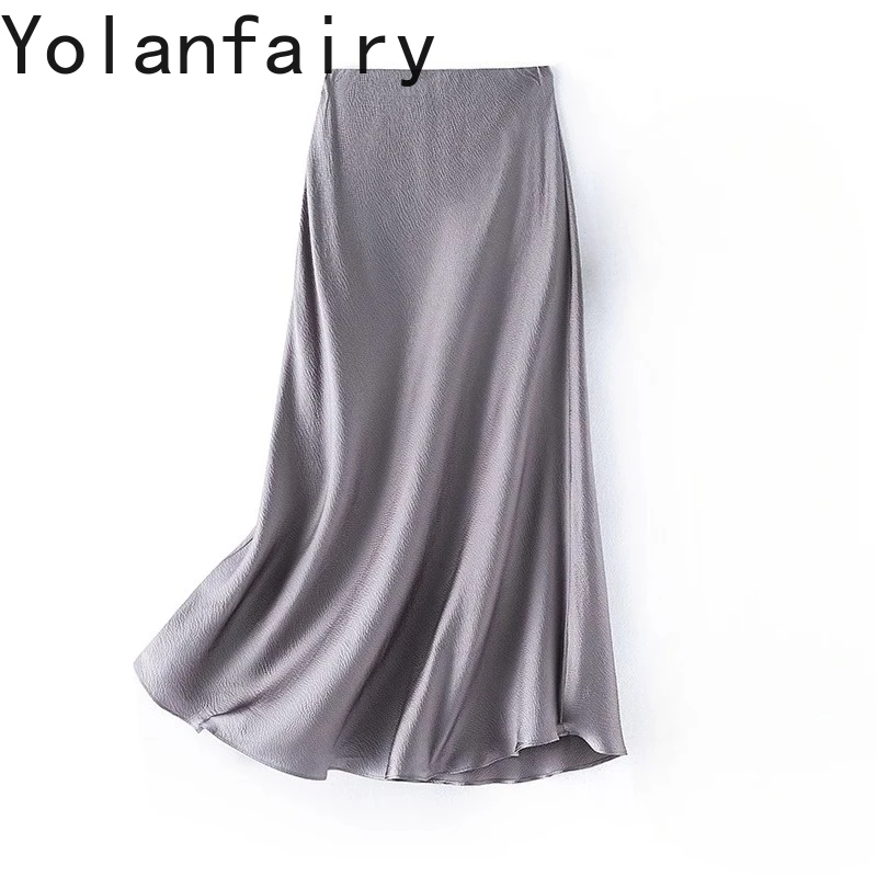 YOLANFAIRY Elegant 100%Mulberry Silk Long Skirt Woman Summer Korean Style Women's Skirts Satin Fish-shaped Skirt Streetwear jupe