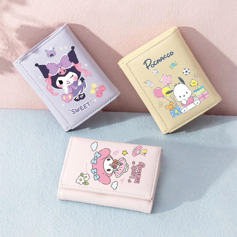 

Kawaii My Melody Cinnamoroll Anime Sanrio Card Purse Cute Cartoon Kuromi Pochacco Students Wallet Bag Lovely Gifts Toys for Kids