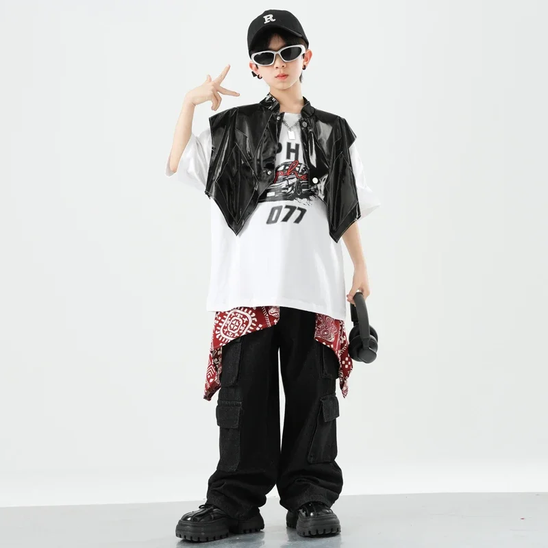 Boys Hip Hop Clothing Camo Cargo Pants Girls K-pop Street Dance Outfits Kids Clothes Sets Children Show Streetwear Cool Costumes