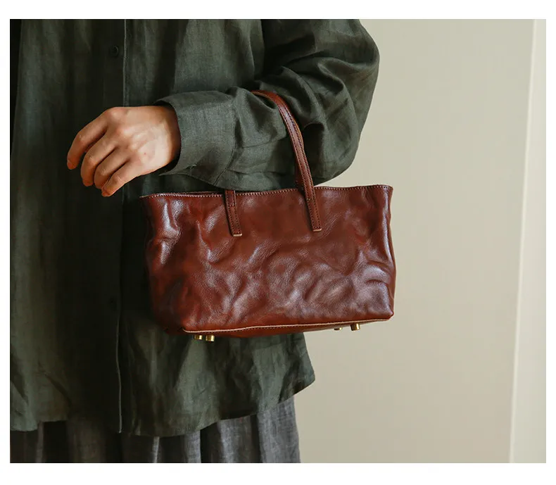 PNDME lässige, handgefertigte Vintage-Handtasche aus Rindsleder, erste Schicht, Damenhandtasche, schlicht, modisch, luxuriös, aus echtem Leder, Damen-Umhängetasche. – Detail 9