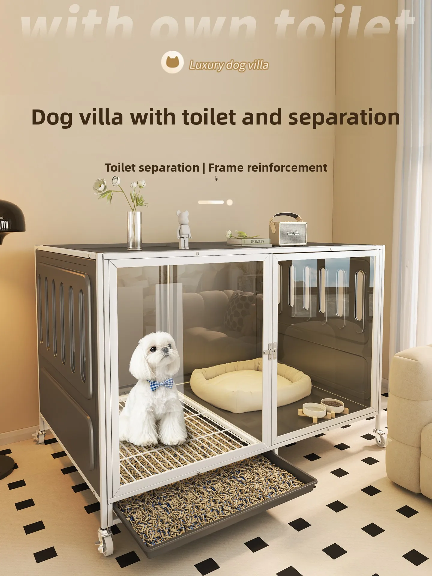 

Dog Villa Cage One Room One Toilet Resin Pet House for Small Medium Dogs Easy Cleaning