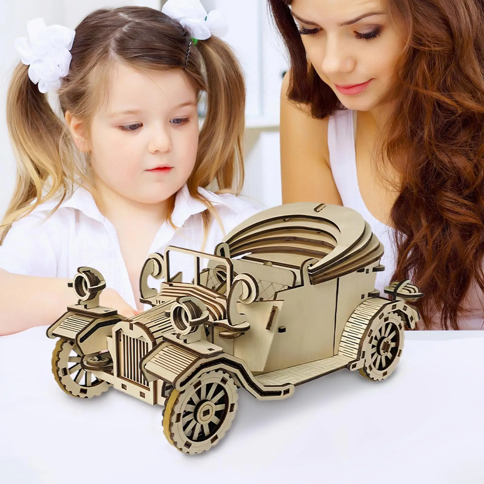 3D Wooden Puzzle For Adults 3D Wooden Puzzles Vintage Car Model Kits Vintage Vehicle Wood Craft Hobby Building Toy For Birthday
