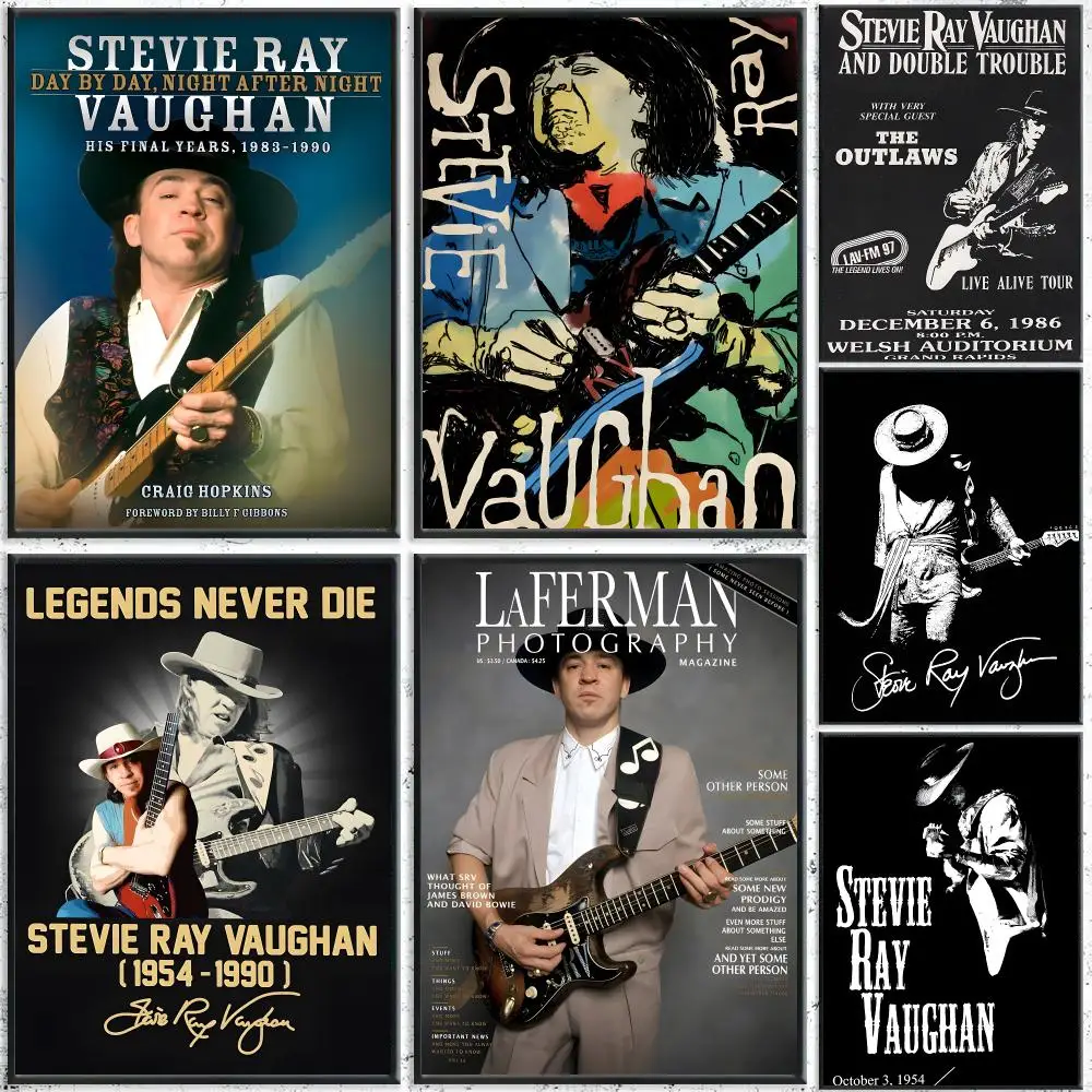 Guitarist Stevie Ray Vaughan Poster Self-Adhesive Waterproof Wall Stickers Coffee Bar Home Wall Decor