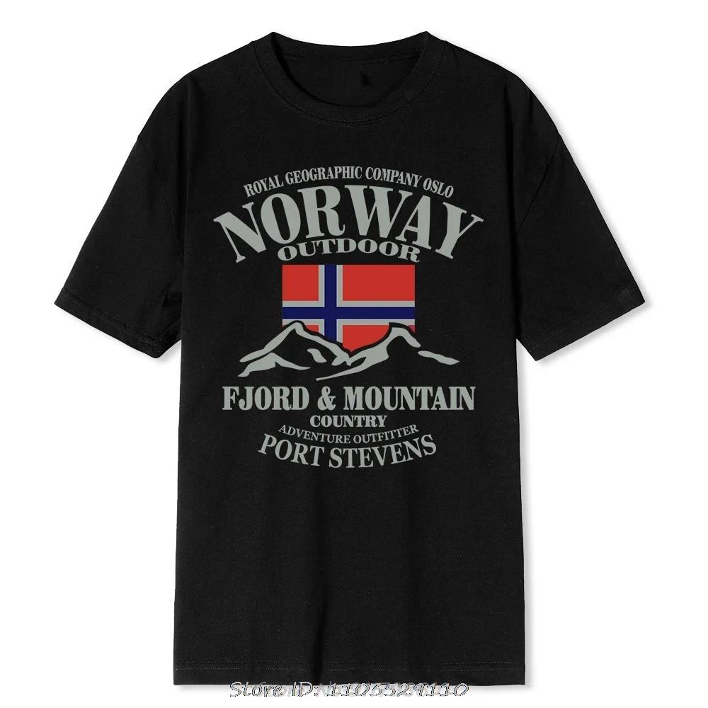 Summer Norway Flag Fjord Mountain T Shirt Crazy Hip Hop Men's Shirt Cotton Crewneck Plus Size Short Sleeve Funny T-shirts Male