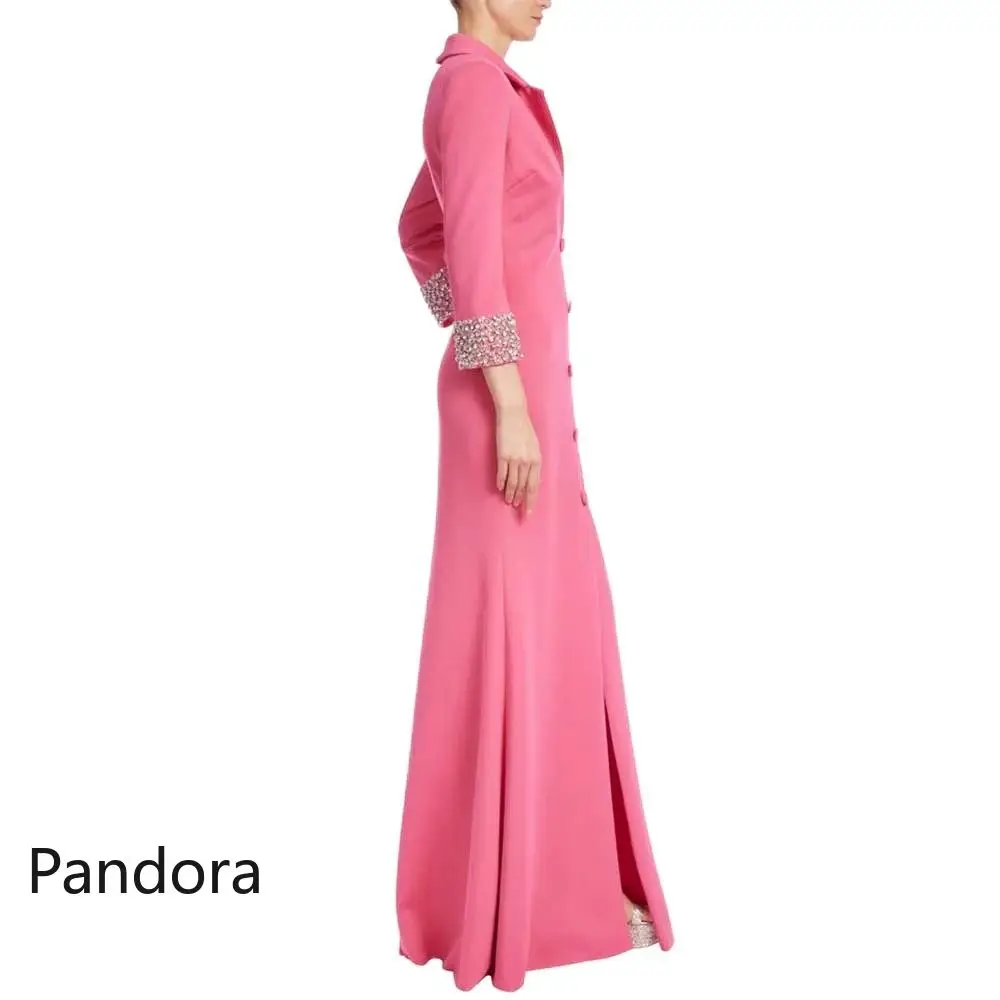 Pandora Simple pink Dubai Women\'s Formal Evening dress with V-neck long sleeve satin sequin Button Mermaid cocktail party dress