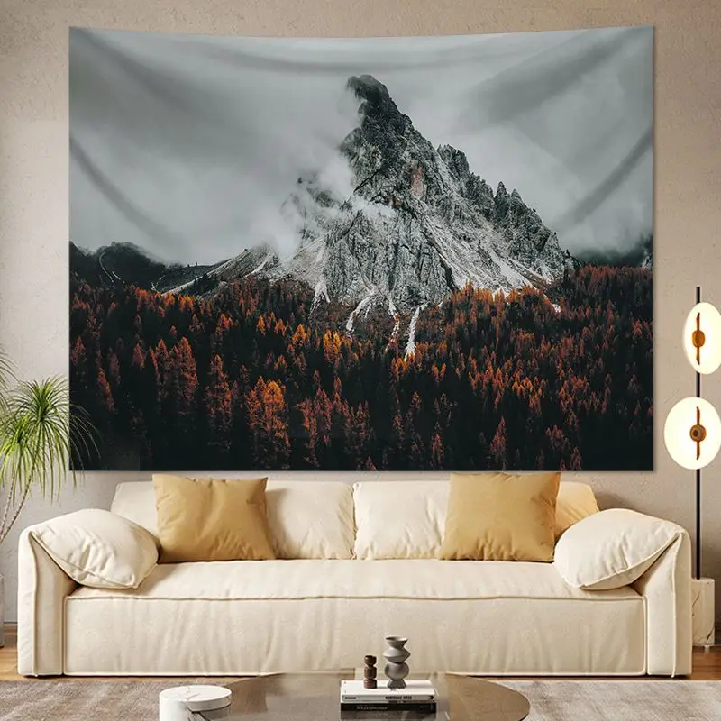 VIKAMA Fog Peak Snow Mountain Landscape Tapestry, HD Wear-Resistant Fabric Wall Hanging for Living Room Home Decor