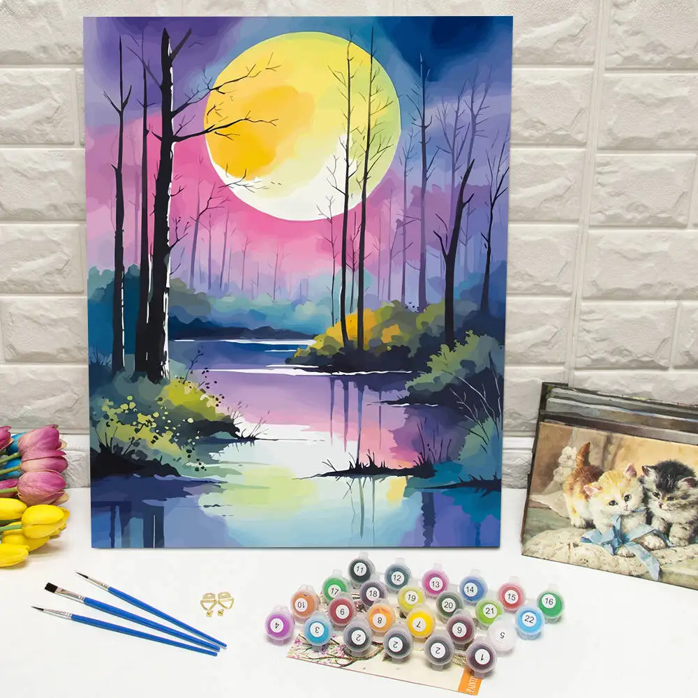 Ölgemälde nach Zahlen, Berglandschaft, DIY, digitale Malerei, Haus, Baum, Landschaft, Bild, Kunsthandwerk auf Leinwand, handgemaltes Geschenk