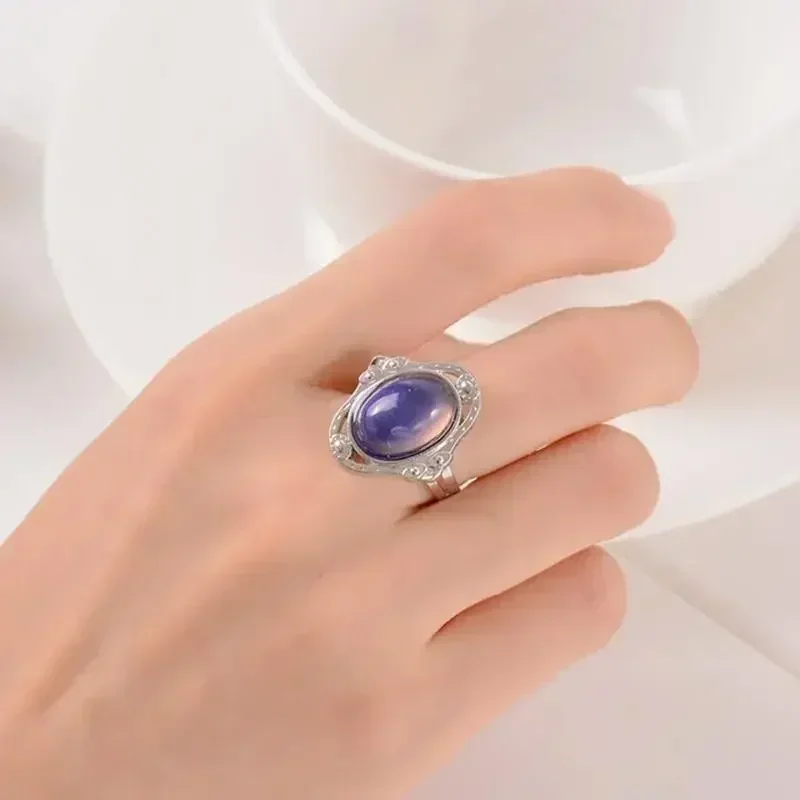 Fashionable Temperature Change Mood Ring Round Emotional Imitation Color Changing Ring Womens Jewelry Gift