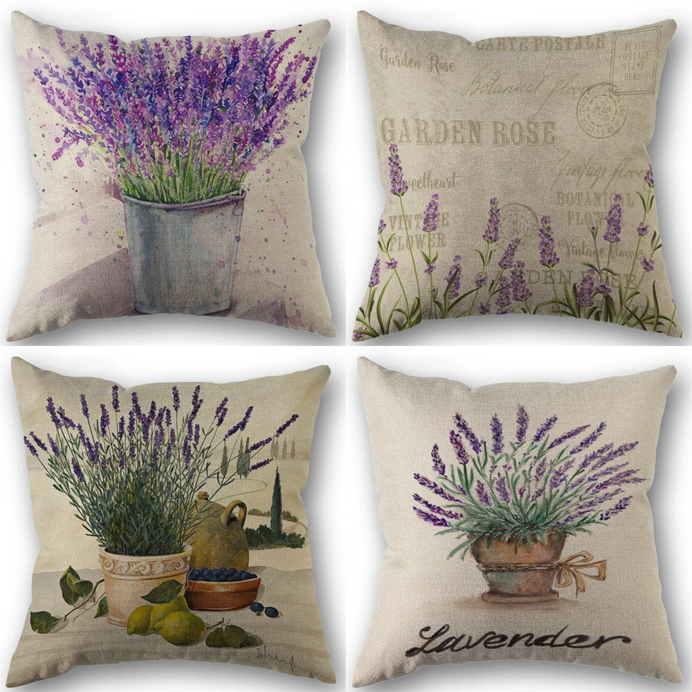 Home Decor Lavender Artistic Pattern Cushion Covers Pattern Cushion Cover Suitable for Sofa Bedroom Car Pillow Cover
