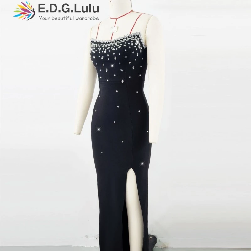 Edglulu sem alças estampagem quente emenda vestidos elegantes para mulher sexy sem costas garfo alto bodycon bandage vestido 0627