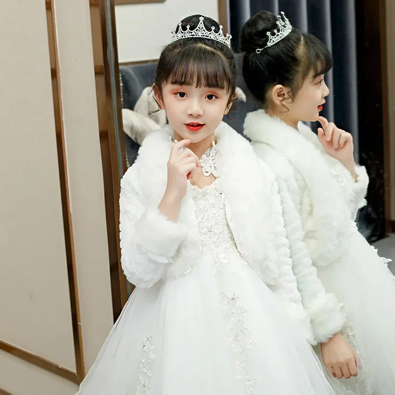 Cape Cloak Girl Baby Toddler Kids Faux Fur Bolero Coat Flower Girl Winter Wrap Princess Shawl Wedding Party Outerwear