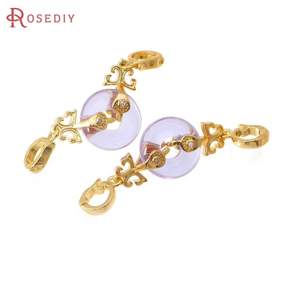 2 Sets 18 Karat Gold Farbe Messing Zirkon und Glas Runde Verbinder für Halsketten Armband Verschlüsse Hochwertige Diy Herstellung Zubehör