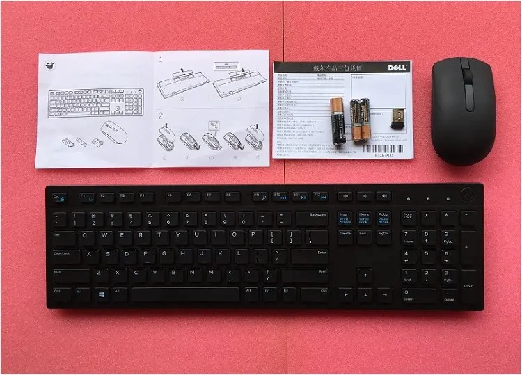 2.4GHz Wireless Keyboard Mouse Combo KM636 Black White Compact Home Office For Dell