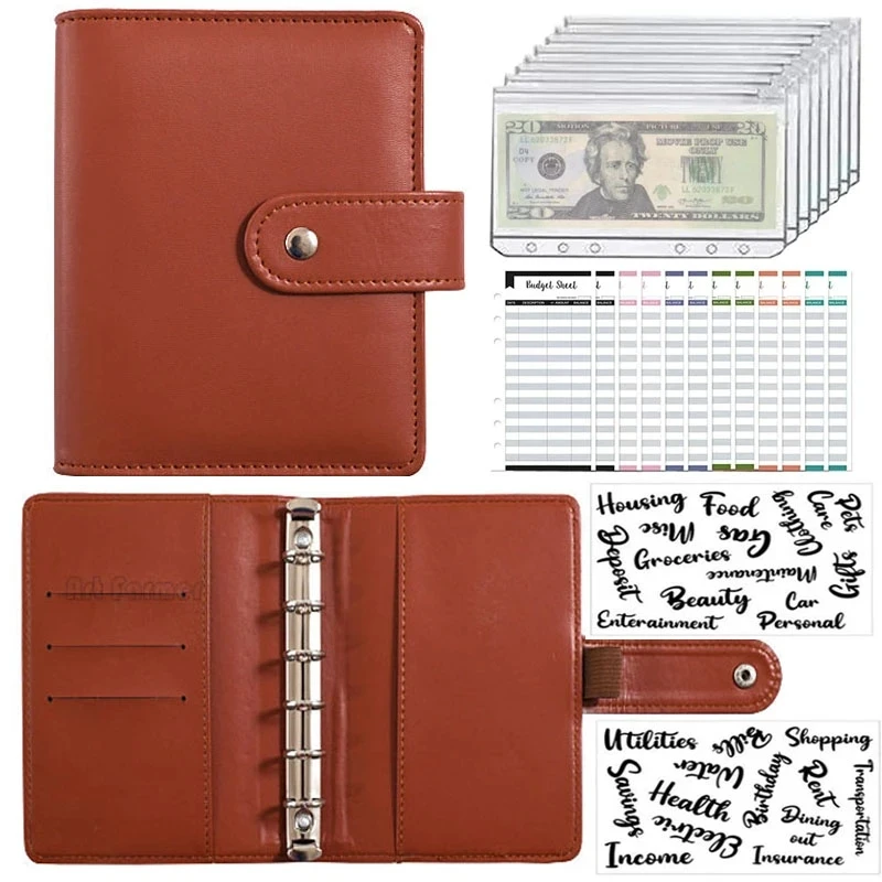 

A7 PU Leather Budget Binder Notebook Cash Envelopes System Set with Binder Pockets for Money Budgets Saving Bill Organizer Gifts