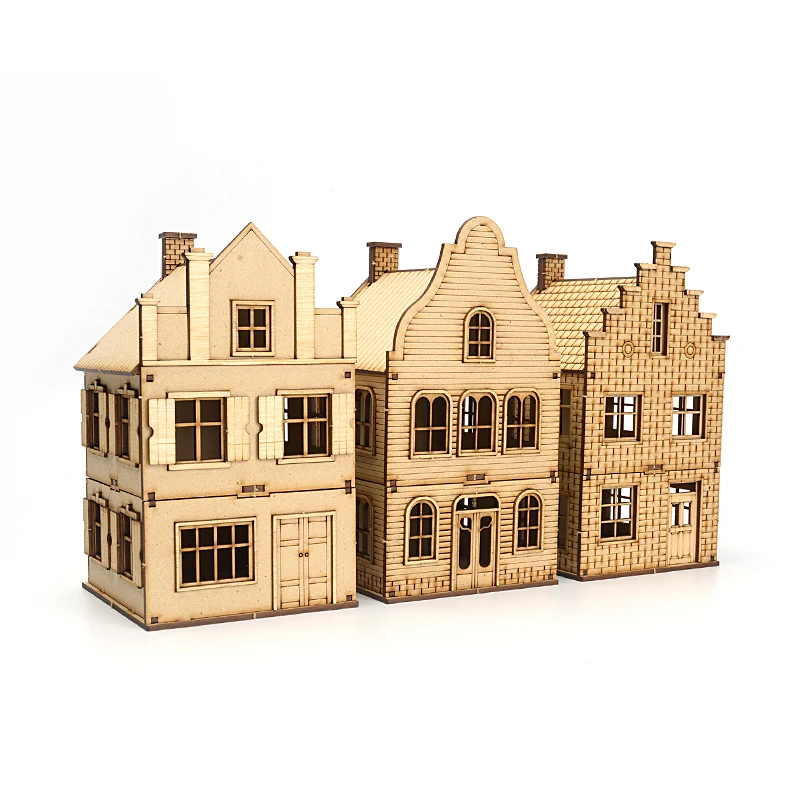 Combinación de casa europea, escena arquitectónica, modelo de ensamblaje tridimensional de madera, regalo hecho a mano, 1/72