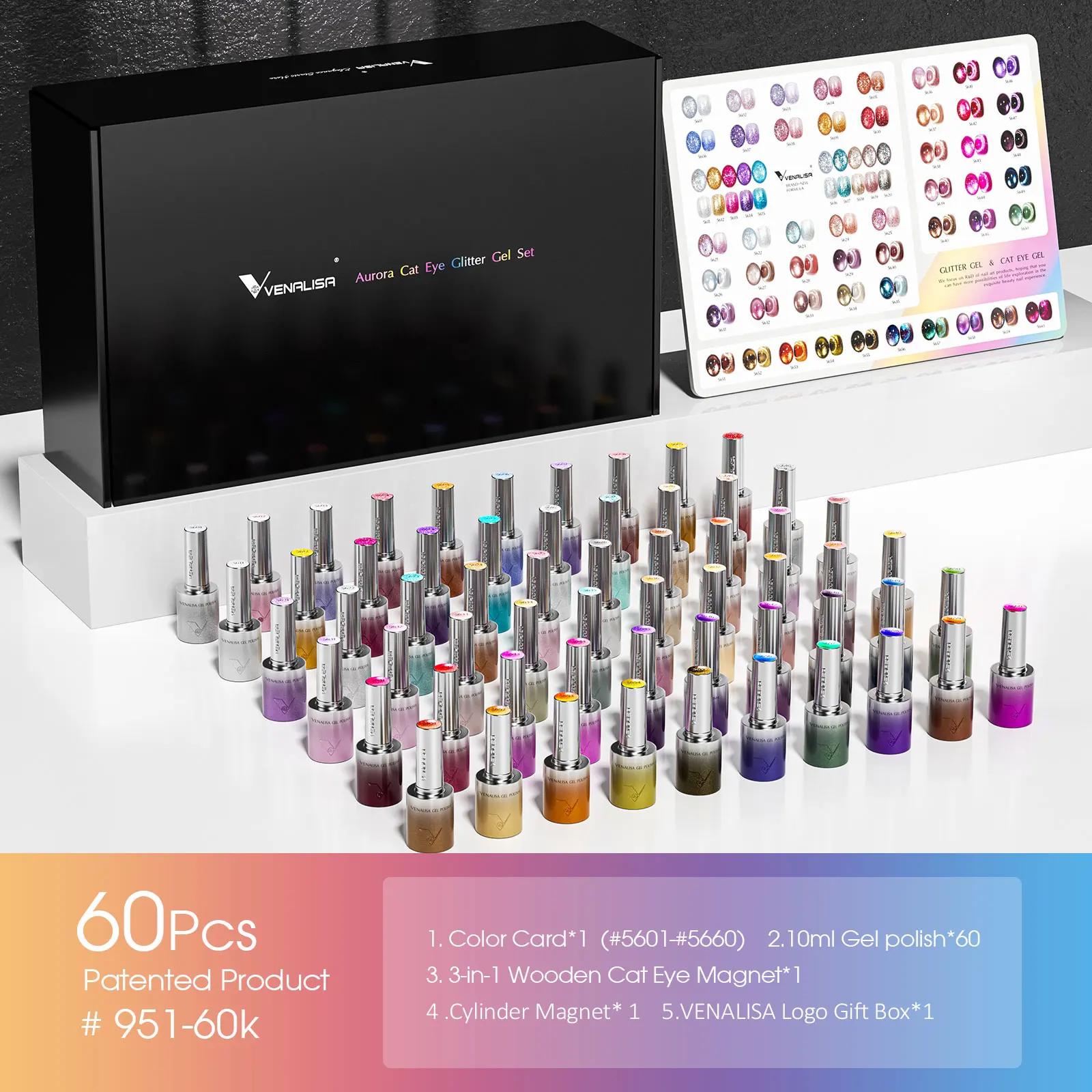 TPO FREE VENALISA 10ml Cat Eye Gel Nail Polish Magnetic Kit Diamond Sparkle UV LED Soak Off Gel Varnish Nail Manicure Set 5-60pc