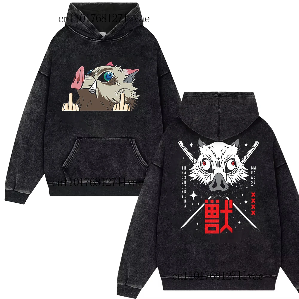 

Demon Slayer Vintage Hashibira Inosuke Washe Hoodies Y2k Harajuku Streetwear Oversize Hip Hop Men Women Pullover Unisex Coat Top