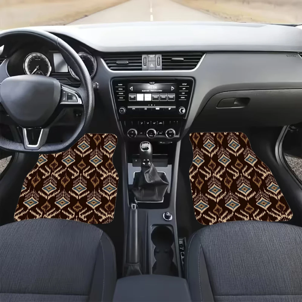Geometric Pattern Car Floor Mats Crystal Velvet Material 4pcs Set Travel Accessory Protective Cover Vehicle Liner Family Vehicle