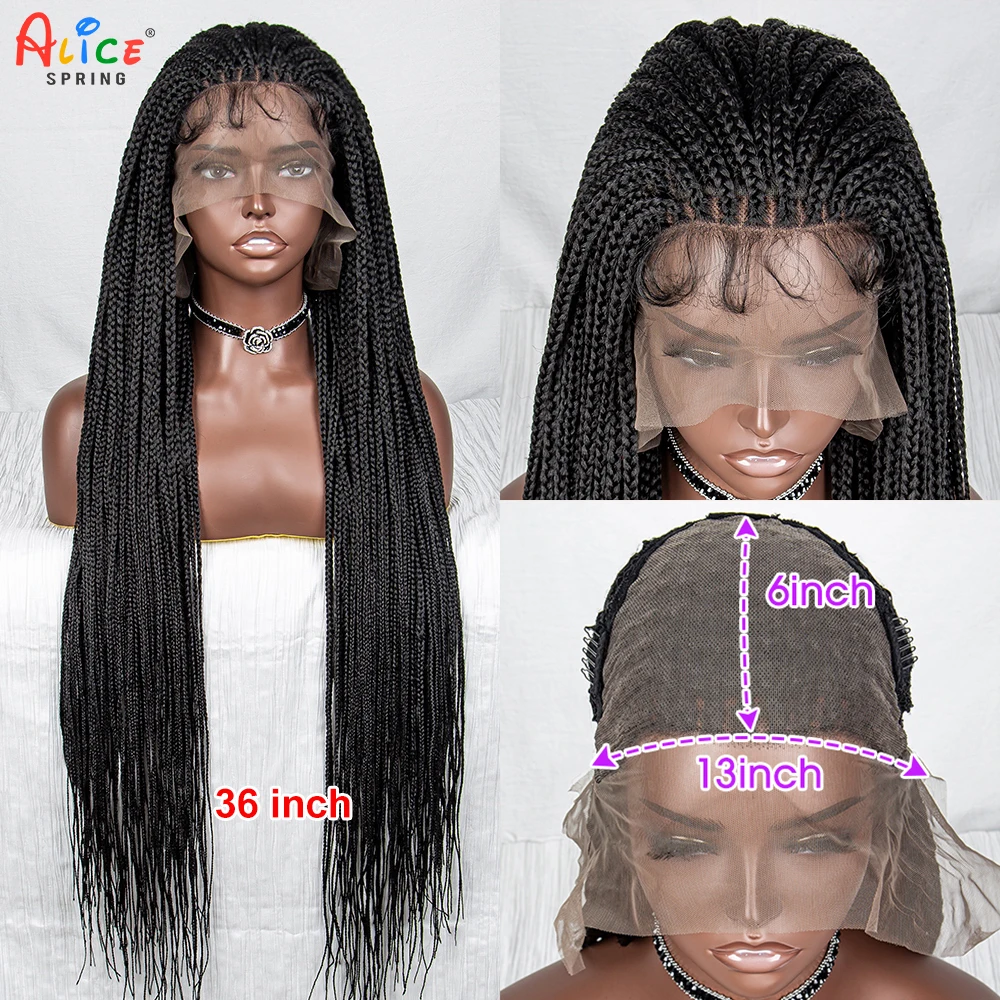 

36 Inches 13x6 Lace Synthetic Braided Wigs Lace Frontal Wigs for Black Women Knotless Box Braided Wigs with Baby Hair Front Wigs