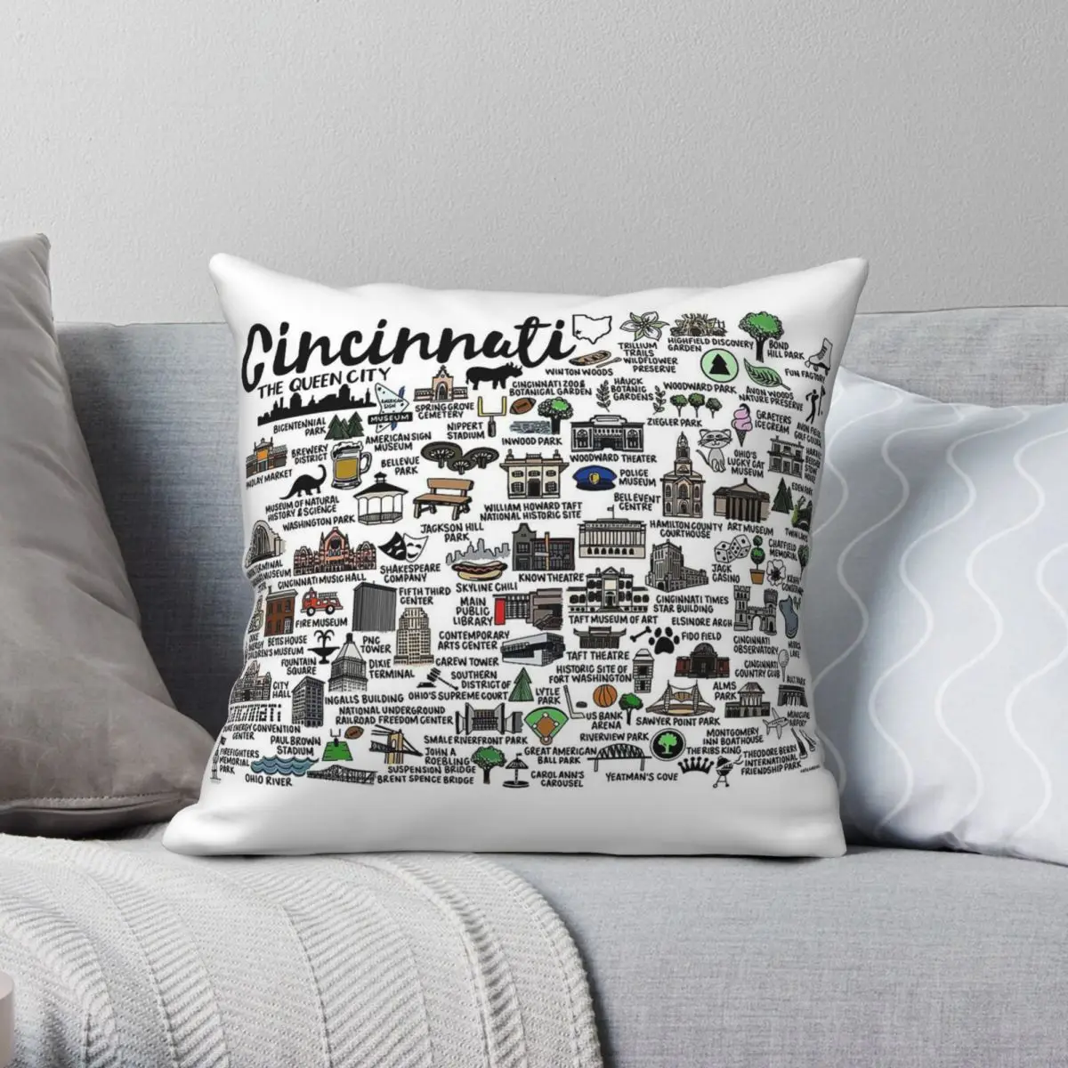 Cincinnati Ohio Map Square Pillowcase Polyester Linen Velvet Printed Zip Decorative Throw Pillow Case Sofa Cushion Case