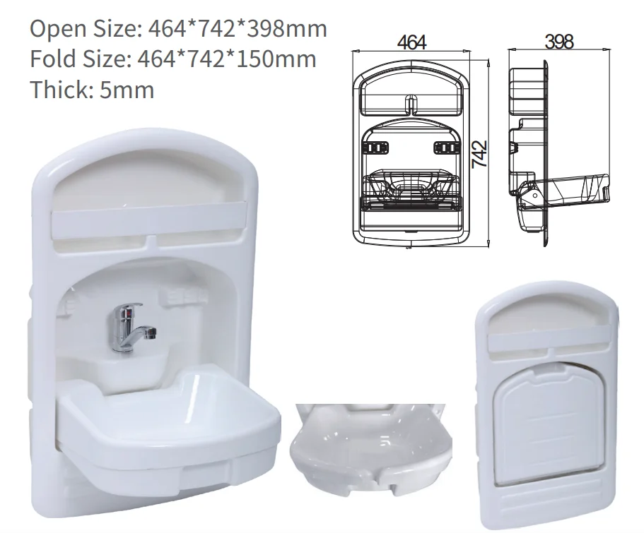 HEYRV RV Motor Home caravan Apartment Smart Space Acrylic Built-in Foldable Bathroom Washroom Toilet Sink Including Faucet