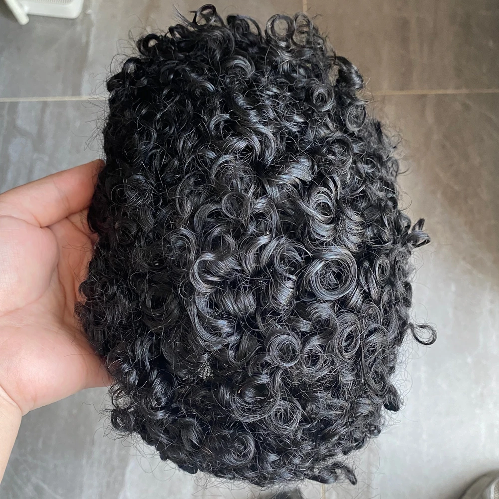 خط شعر طبيعي غير قابل للاكتشاف للرجال 18 مللي متر مجعد 100% شعر بشري شعر مستعار شعري صناعي متين ناعم أحادي القاعدة لاستبدال الشعر #3