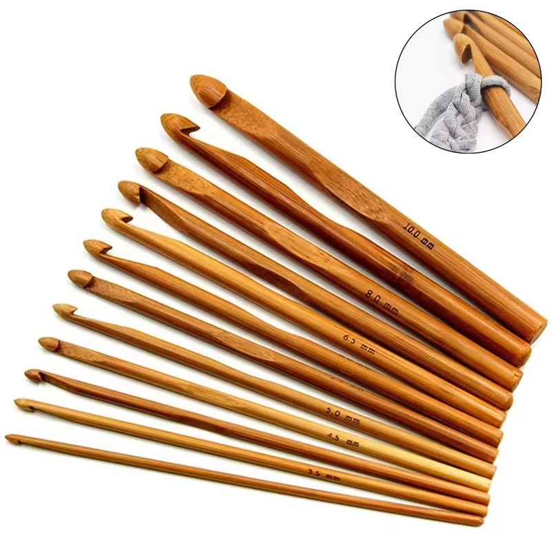 12-teiliges Häkelnadel-Set mit Bambusgriff, 3–10 mm, Stricknadeln aus Holz für handgefertigte DIY-Herstellung von Pullover-Garnprojekten