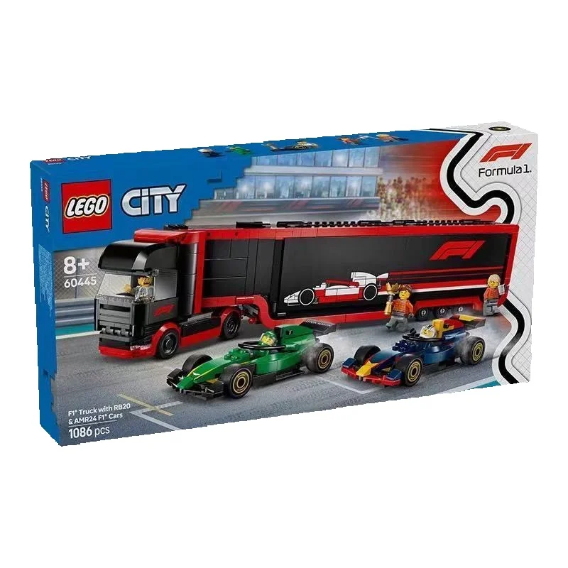 LEGO 60445 F1-Truck mit RB20- und AMR24-F1-Autos, Bausteinspielzeug, geeignet für Weihnachts- oder Geburtstagsgeschenke.