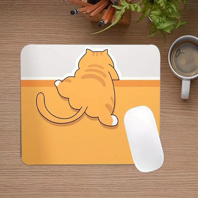 Orange Cat Design Mouse Pad, 1 Non-Slip Rubber Table Pads for Laptops, Offices and Games - Large Square Mousepad