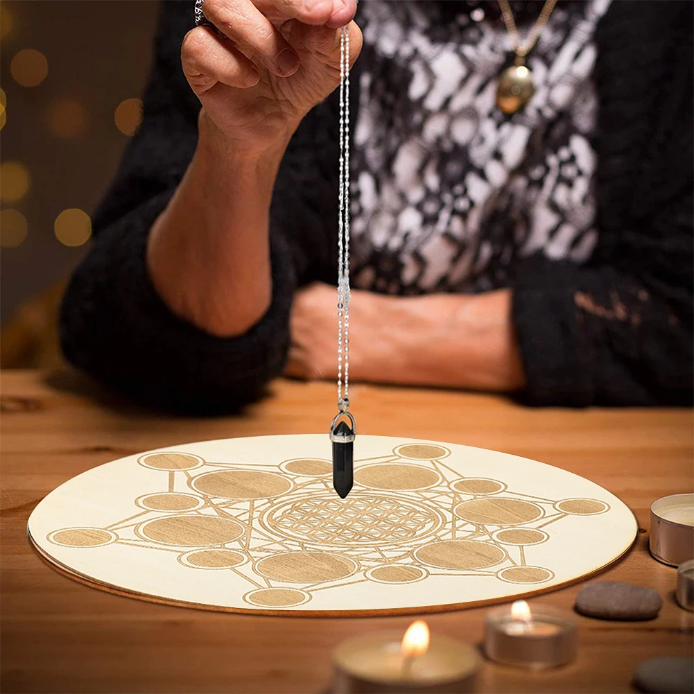 Tablero de péndulo de adivinación de madera, estrella de David, flor de la vida, energía Carven, placa, meditación metafísica, tablero de mensajes,
