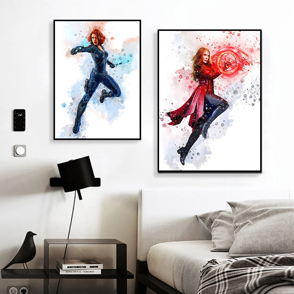 Avengers Watercolor Canvas Painting Marvel Character Movie Poster Kids Room Art Decoration Mural for Modern Home Wall Decor Gift