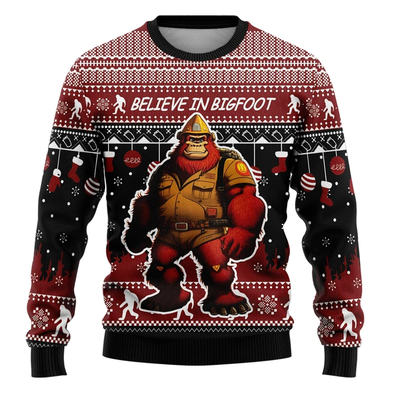 Mode Bigfoot Hässliche Weihnachten Pullover Für Männer Herbst Winter Lustige 3D Gedruckt Kinder Pullover Rundhals Harajuku Sweatshirts