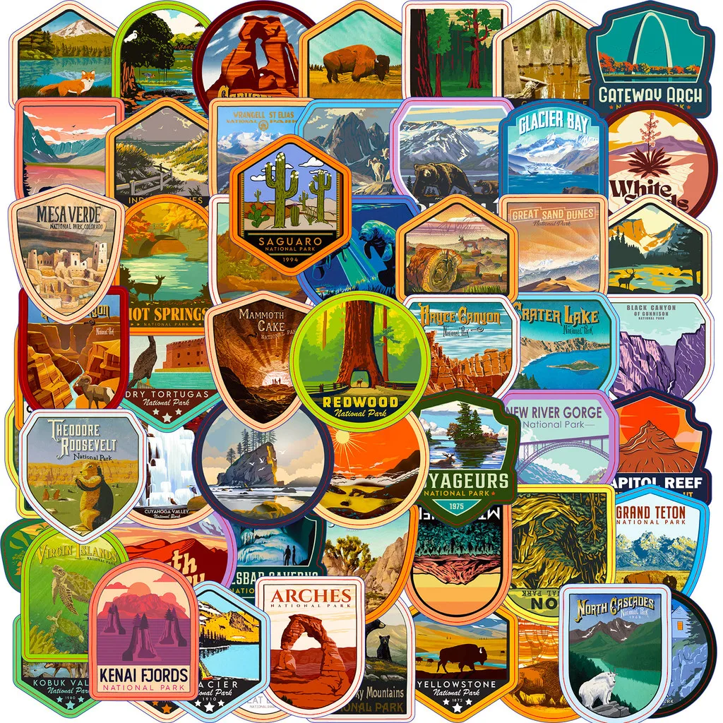 63Pcs US National Park Stickers, Nature Travel Outdoor Graffiti Decals for DIY Luggage & Journal Decor AnimeWorlds Store