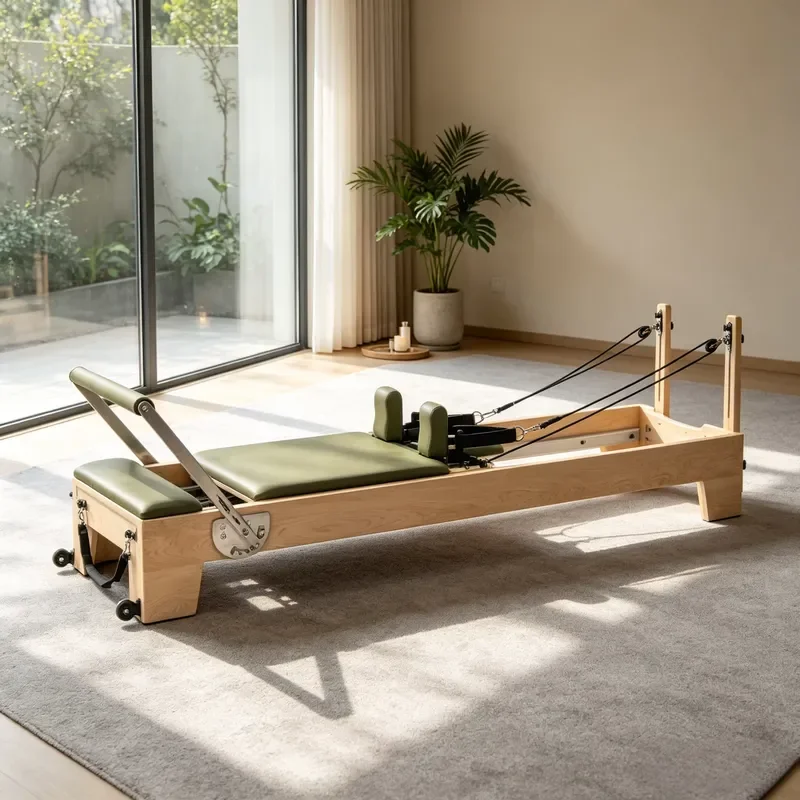 All-in-one Home Workout System,Pilates Reformer with Oak Frame, Polyurethane Leather, High-density Foam, and Yoga